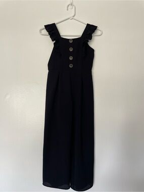 Zunie Black Textured Wide-Leg Jumpsuit with Ruffle Straps